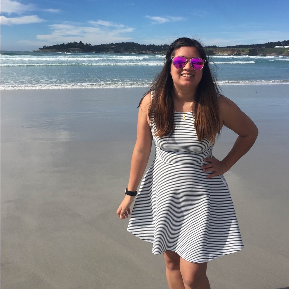 Striped fit and flare sleeveless dress